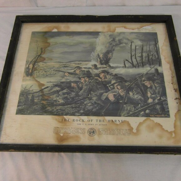 FRAMED 1953 DEPT OF ARMY WAR OFFICE MEZY FRANCE WWI THE ROCK OF MARNE NM 31243
